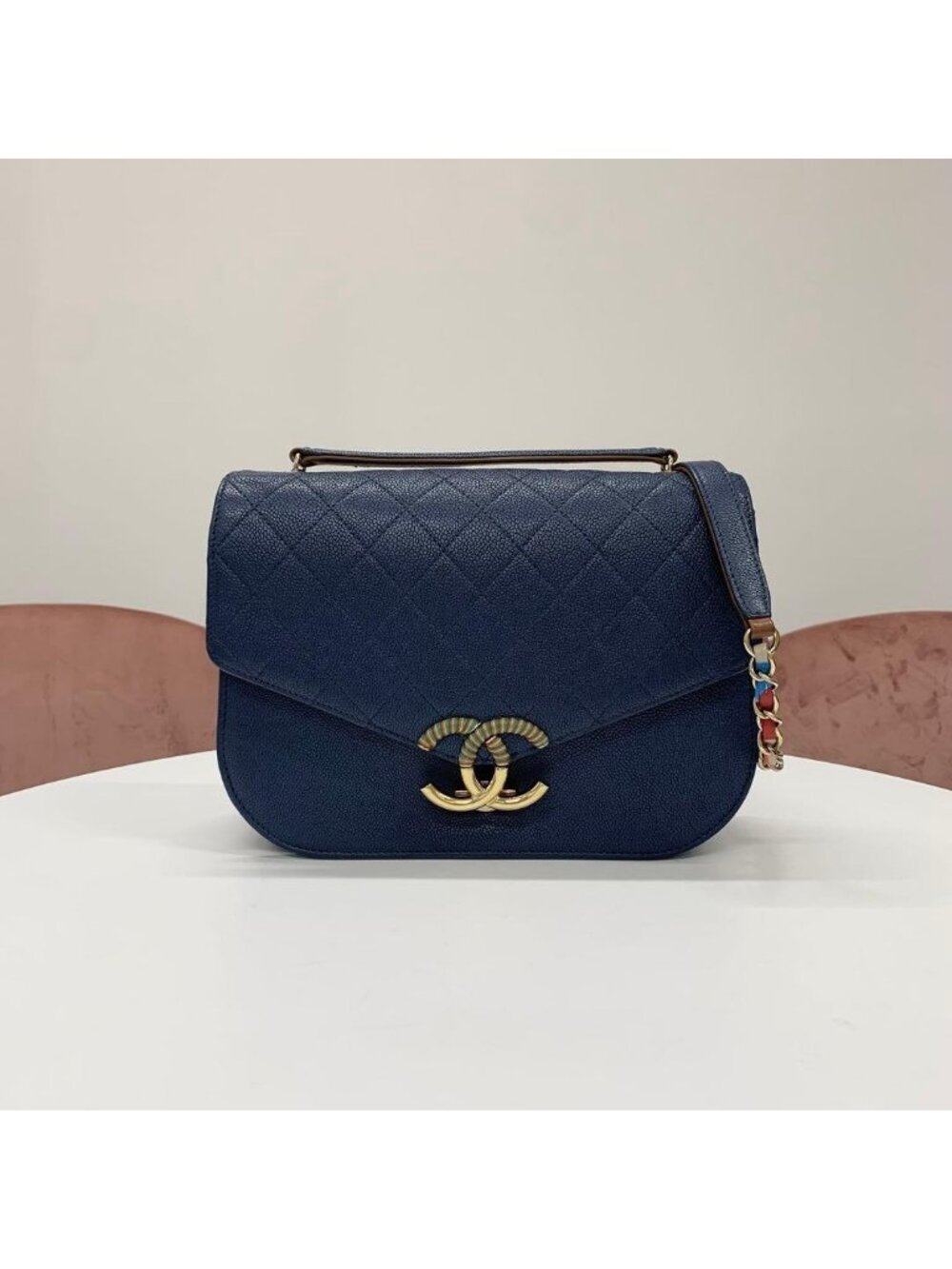 Chanel Half CC Logo Quilted Caviar Leather Shoulder Bag